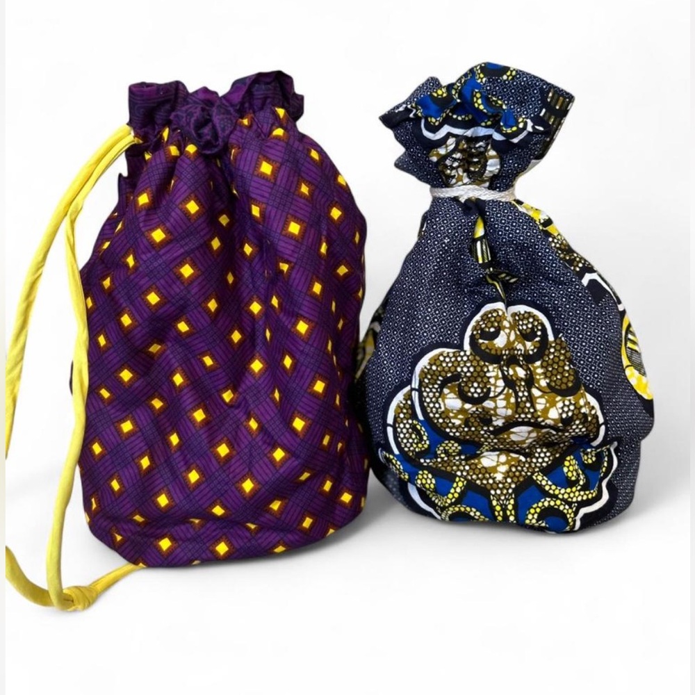 2 Ankara drawstring backpacks
